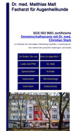 Vorschau der mobilen Webseite www.koeln-augenarzt.de, Malt, Dr. med. Matthias