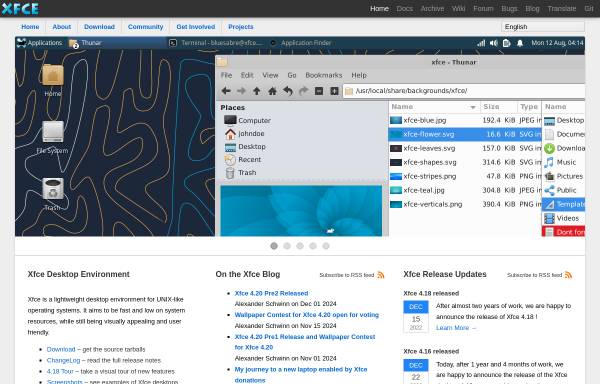 Vorschau von www.xfce.org, Xfce Desktopumgebung