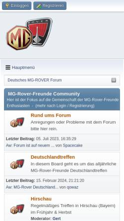 Vorschau der mobilen Webseite www.mg-rover-freunde.de, MG Rover Freunde