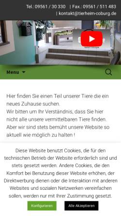 Vorschau der mobilen Webseite www.tierheim-coburg.de, Tier- und Naturschutzverein für Coburg und Umgebung e.V.