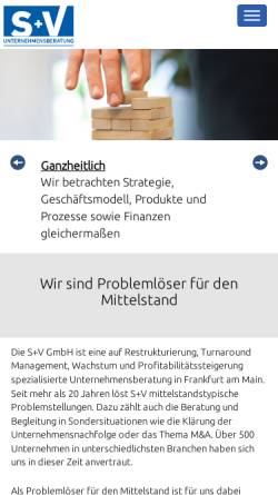 Vorschau der mobilen Webseite www.splusv.de, S+V GmbH - Unternehmensberatung