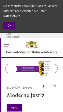 Vorschau der mobilen Webseite www.lag-baden-wuerttemberg.de, Landesarbeitsgericht Baden-Württemberg