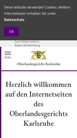 Vorschau der mobilen Webseite www.olgkarlsruhe.de, Oberlandesgericht Karlsruhe