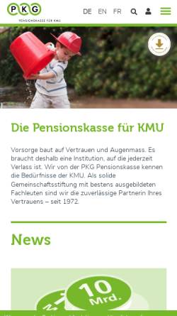 Vorschau der mobilen Webseite www.pkg.ch, PKG Pensionskasse