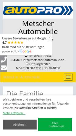 Vorschau der mobilen Webseite www.metscher-automobile.de, Metscher Automobile