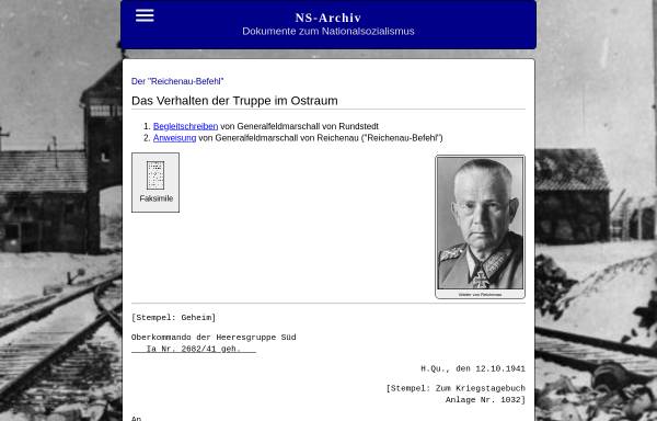 Vorschau von www.ns-archiv.de, Armeebefehl Generalfeldmarschalls von Reichenau, 10.10.1941