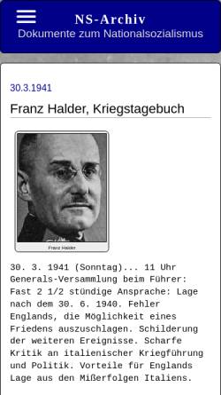 Vorschau der mobilen Webseite www.ns-archiv.de, Halder, Generalstabschef, Kriegstagebuch: 30.3.1941