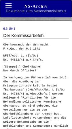 Vorschau der mobilen Webseite www.ns-archiv.de, Kommissarbefehl vom 6.6.1941
