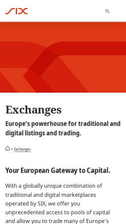 Vorschau der mobilen Webseite www.six-swiss-exchange.com, SIX Swiss Exchange