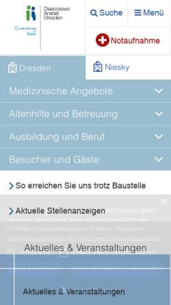 Vorschau der mobilen Webseite www.diakonissenkrankenhaus-dresden.de, Diakonissen-Krankenhaus Dresden