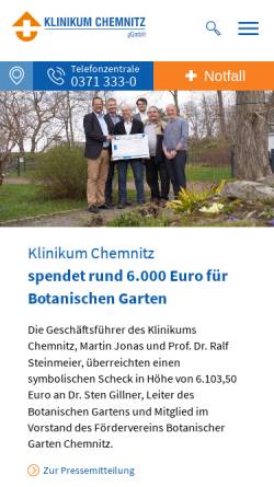 Vorschau der mobilen Webseite www.klinikumchemnitz.de, Klinikum Chemnitz