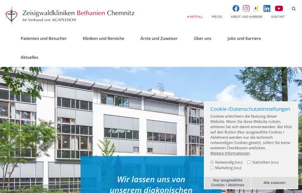 Vorschau von www.bethanien-chemnitz.de, Zeisigwaldkliniken Bethanien Chemnitz