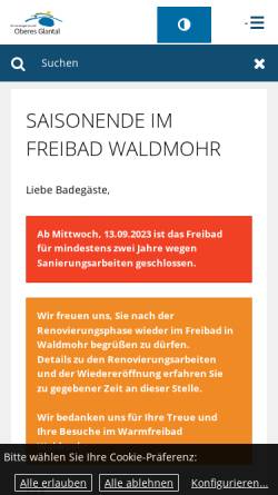 Vorschau der mobilen Webseite www.freibad-waldmohr.de, Warmfreibad Waldmohr