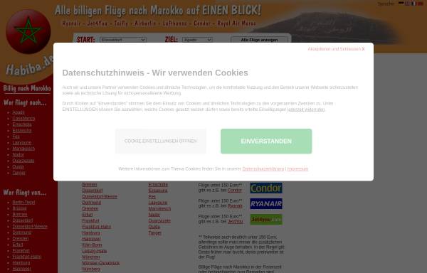 Vorschau von www.habiba.de, Marokko Fluginformationen
