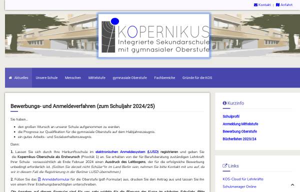 Vorschau von www.kopernikus-oberschule.de, Kopernikus-Oberschule Berlin-Steglitz