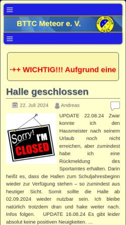 Vorschau der mobilen Webseite www.meteor-tt.de, BTTC Meteor e.V.