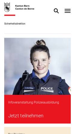 Vorschau der mobilen Webseite www.pom.be.ch, Polizei- und Militärdirektion des Kanton Bern