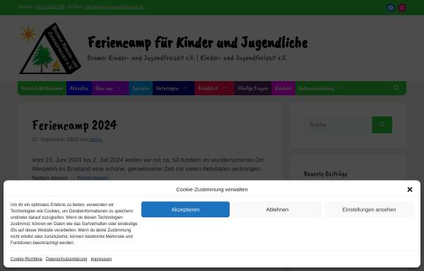 Vorschau von www.kinder-jugendfreizeit.de, Bremer Kinder- und Jugendfreizeit e.V.