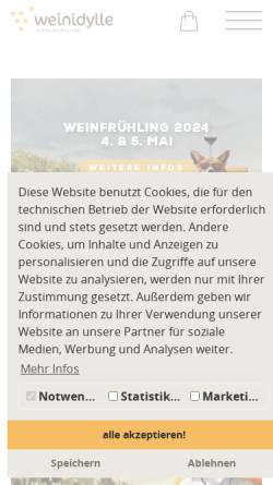 Vorschau der mobilen Webseite www.weinidylle.at, Gebietsvinothek Moschendorf
