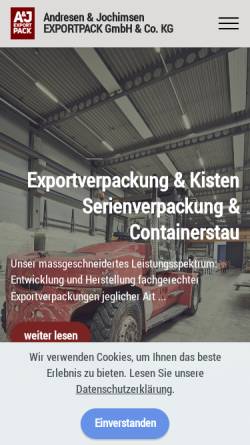 Vorschau der mobilen Webseite www.exportpack.de, Andresen & Jochimsen Exportpak GmbH & Co.