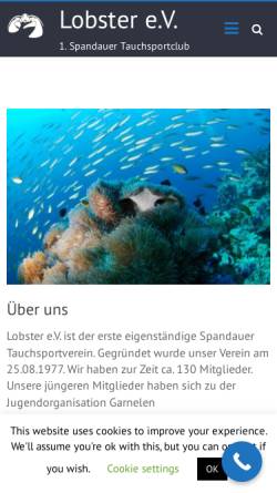 Vorschau der mobilen Webseite www.tclobster.de, 1. Spandauer Tauchsportclub Lobster e.V
