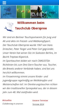 Vorschau der mobilen Webseite tco-ev.de, Tauchclub Oberspree e.V.