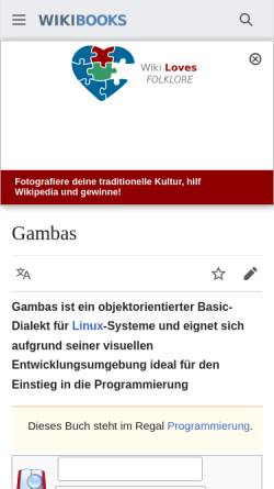 Vorschau der mobilen Webseite de.wikibooks.org, Gambas