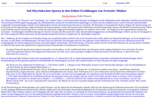 Auf Meyrinkschen Spuren in den frühen Erzählungen von Svetoslav Minkov