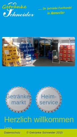 Vorschau der mobilen Webseite www.getraenkehandel-schneider.de, Getränkehandel Schneider