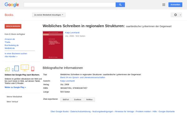 Vorschau von books.google.com, Weibliches Schreiben in regionalen Strukturen: Saarländische Lyrikerinnen der Gegenwart