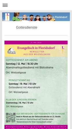 Vorschau der mobilen Webseite www.evang-floridsdorf.at, Evangelische Pfarrgemeinde Wien-Floridsdorf
