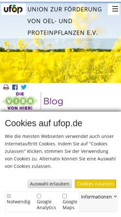 Vorschau der mobilen Webseite www.ufop.de, Union zur Förderung von Oel- und Proteinpflanzen e. V.