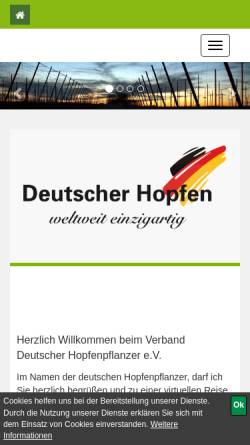 Vorschau der mobilen Webseite www.deutscher-hopfen.de, Verband Deutscher Hopfenpflanzer e.V.