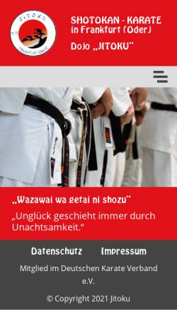Vorschau der mobilen Webseite www.jitoku.de, Blau-Weiß Frankfurt (Oder) e.V. - Abteilung Karate