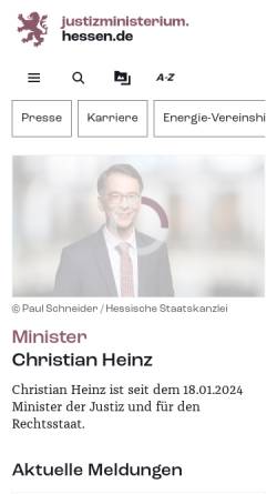 Vorschau der mobilen Webseite justizministerium.hessen.de, Hessisches Ministerium der Justiz