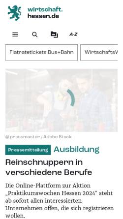Vorschau der mobilen Webseite wirtschaft.hessen.de, Hessisches Ministerium für Wirtschaft, Verkehr und Landesentwicklung