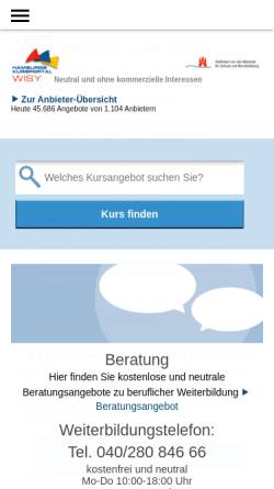 Vorschau der mobilen Webseite hamburg.kursportal.info, Hamburgs Kursportal WISY (WeiterbildungsInformationsSystem)