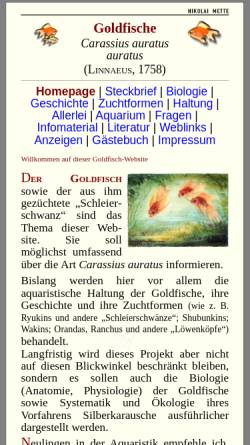Vorschau der mobilen Webseite goldfische.kaltwasseraquaristik.de, Nikolai Mette