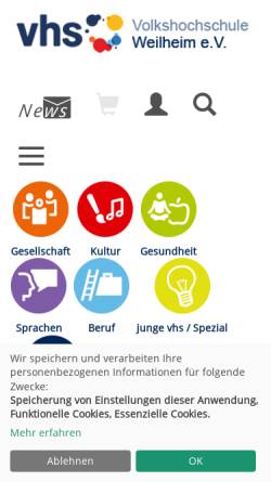 Vorschau der mobilen Webseite www.vhs-weilheim.de, Volkshochschule Weilheim