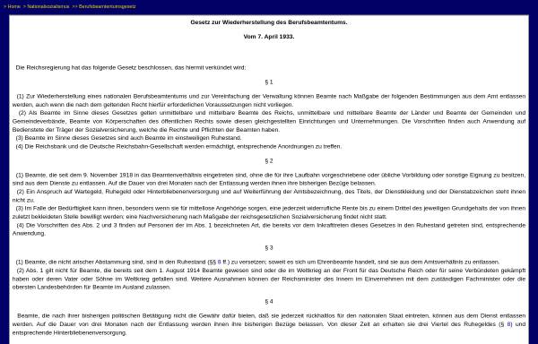 Vorschau von www.documentarchiv.de, Gesetz zur Wiederherstellung des Berufsbeamtentums