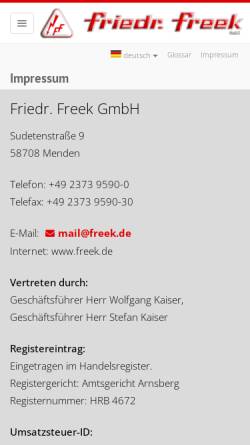 Vorschau der mobilen Webseite freek.de, Friedrich Freek GmbH