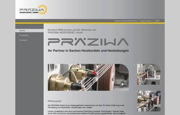 Vorschau von www.praeziwa.de, Präziwa Heizkordel GmbH