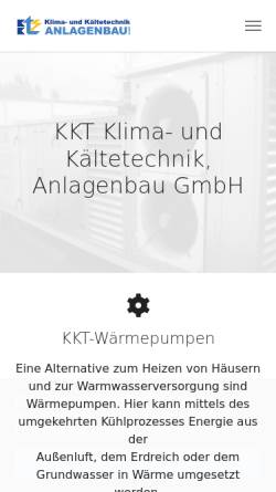 Vorschau der mobilen Webseite www.kkt-anlagenbau.de, KKT Klima-Kälte-Elektro-Anlagenbau GmbH