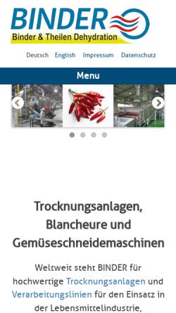 Vorschau der mobilen Webseite binder-dehydration.de, Hans Binder Maschinenbau GmbH