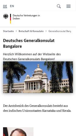 Vorschau der mobilen Webseite www.bangalore.diplo.de, Deutsches Generalkonsulat