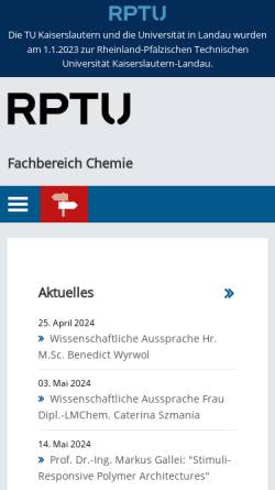 Vorschau der mobilen Webseite www.chemie.uni-kl.de, Fachbereich Chemie