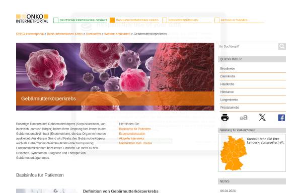 Vorschau von www.krebsgesellschaft.de, Gebärmutterkörperkrebs