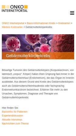 Vorschau der mobilen Webseite www.krebsgesellschaft.de, Gebärmutterkörperkrebs