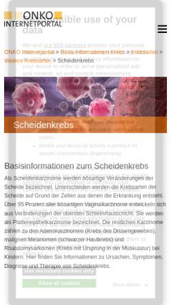 Vorschau der mobilen Webseite www.krebsgesellschaft.de, Scheidenkrebs, Vaginalkarzinom
