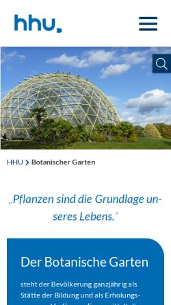 Vorschau der mobilen Webseite www.botanischergarten.hhu.de, Botanischer Garten der Universität